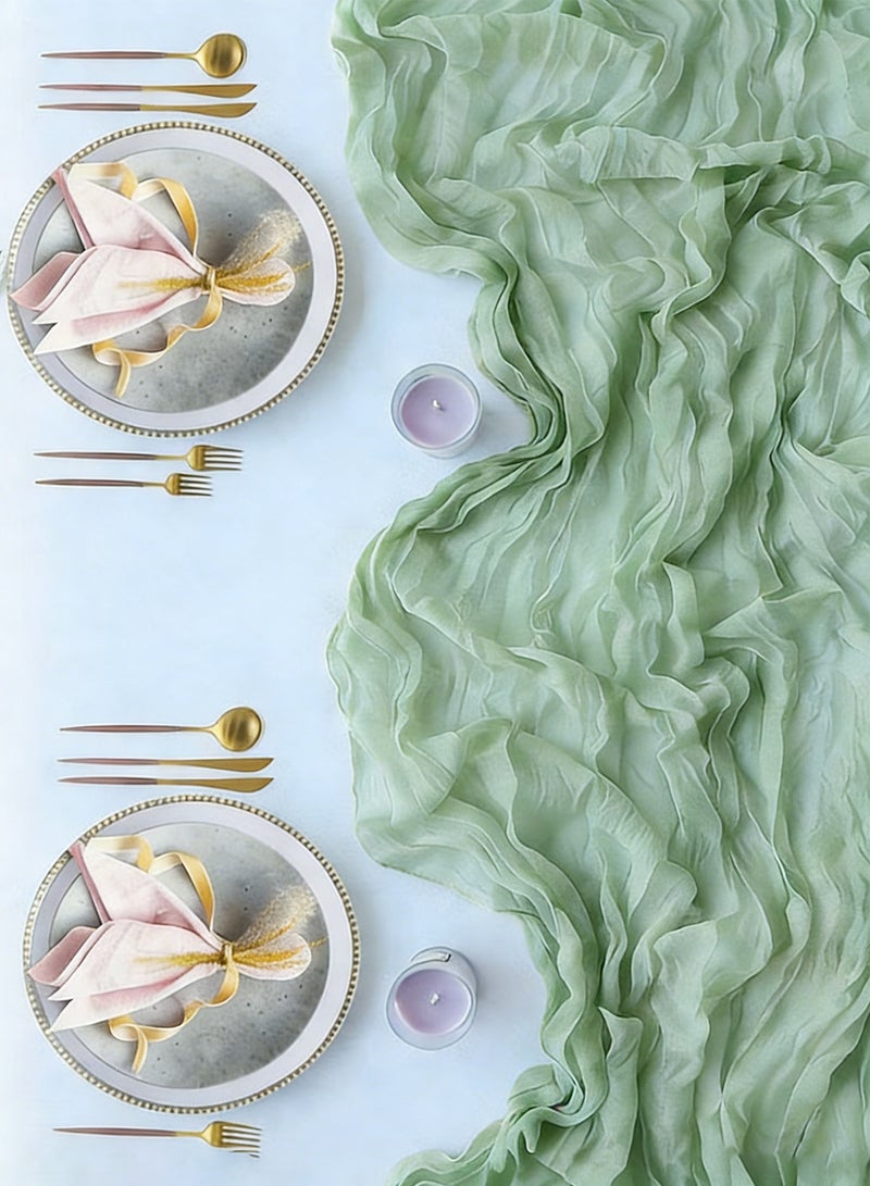 هيلو هاي مفرش طاولة أنيق من القماش القطني على طراز بوهو، ديكور طاولة زفاف ريفي من الشاش، مفرش طاولة شفاف شفاف للاستقبال والحفلات وديكورات حفلات الزفاف - أخضر - Image 5